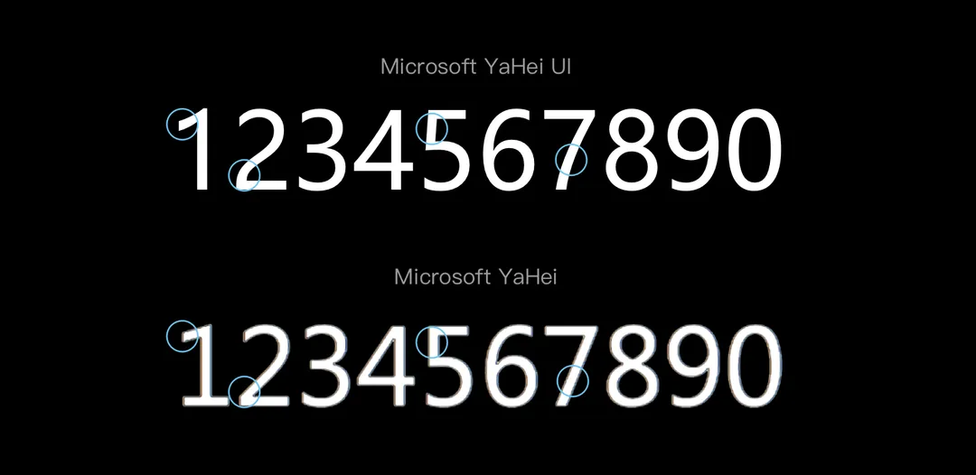 雅黑 UI 与 旧雅黑的数字对比